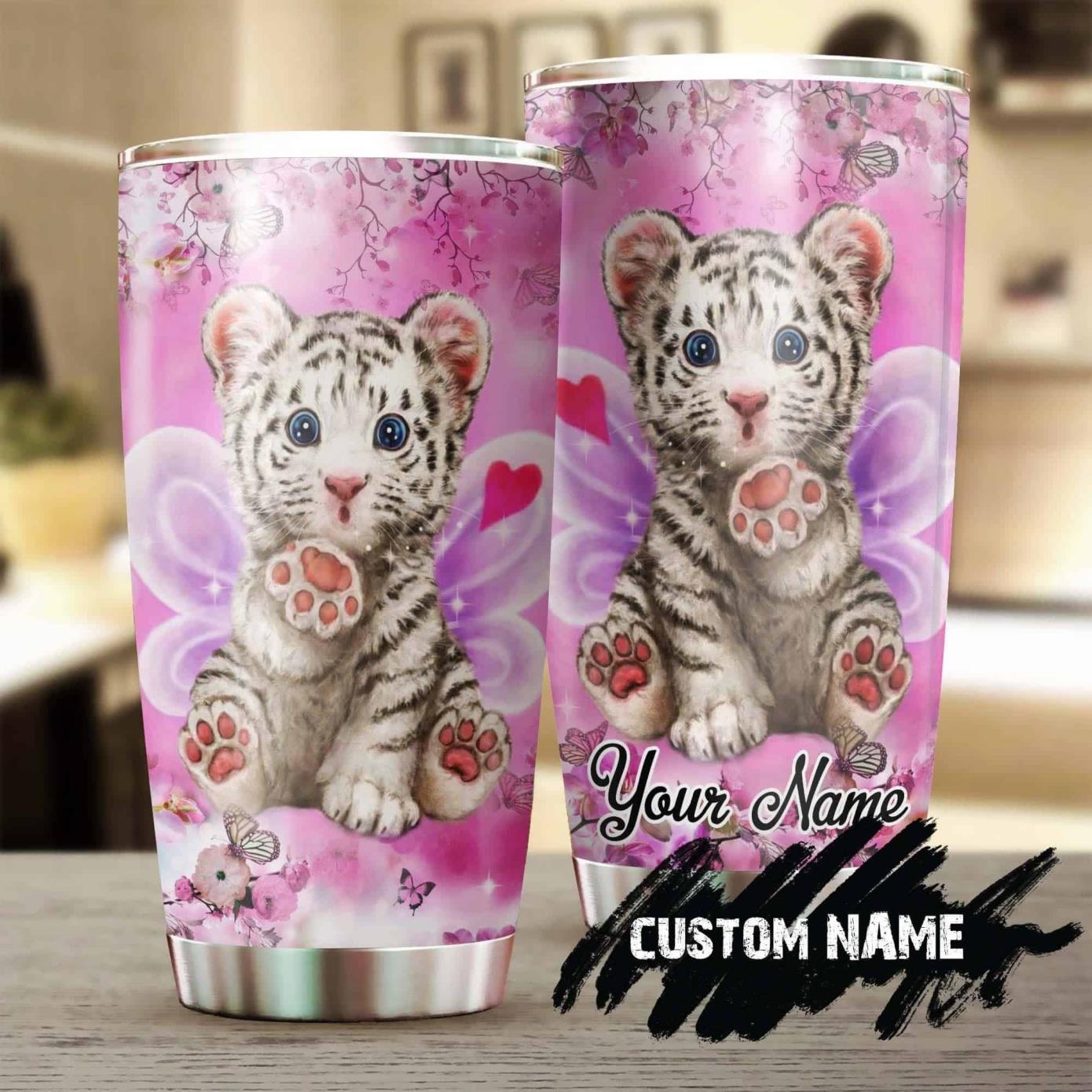 Baby Tiger With Butterfly Personalized Tumbler Product Photo 1