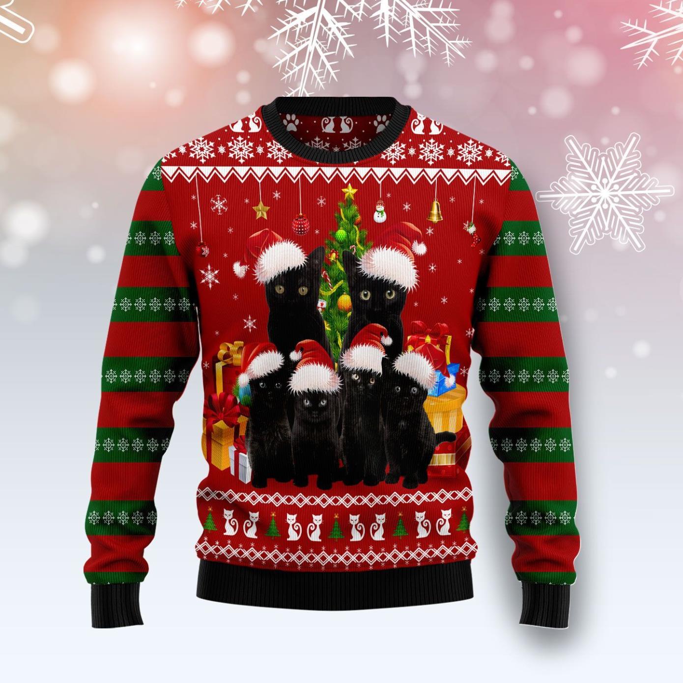 Black Cat Family Christmas Ugly Christmas Sweater Product Photo 1