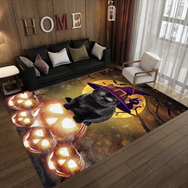 Black Cat Halloween Night Rectangle Rug Home Decor Product Photo 2