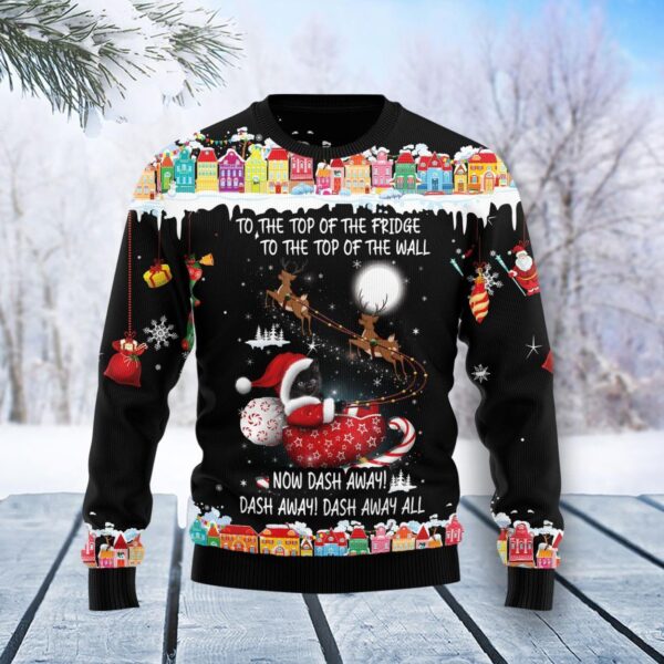 Black Cat Sleigh Christmas Ugly Christmas Sweater Product Photo 1