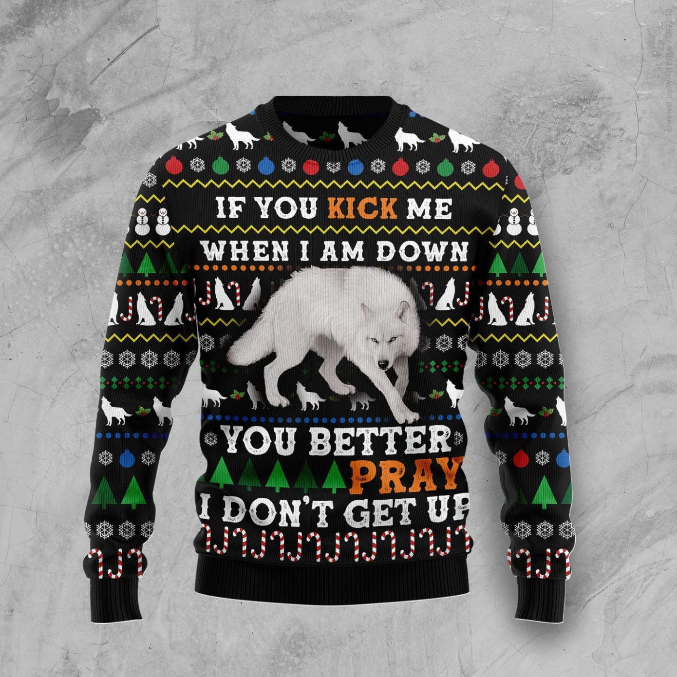 Blue Snow Awesome Wolf Ugly Christmas Sweater Product Photo 1