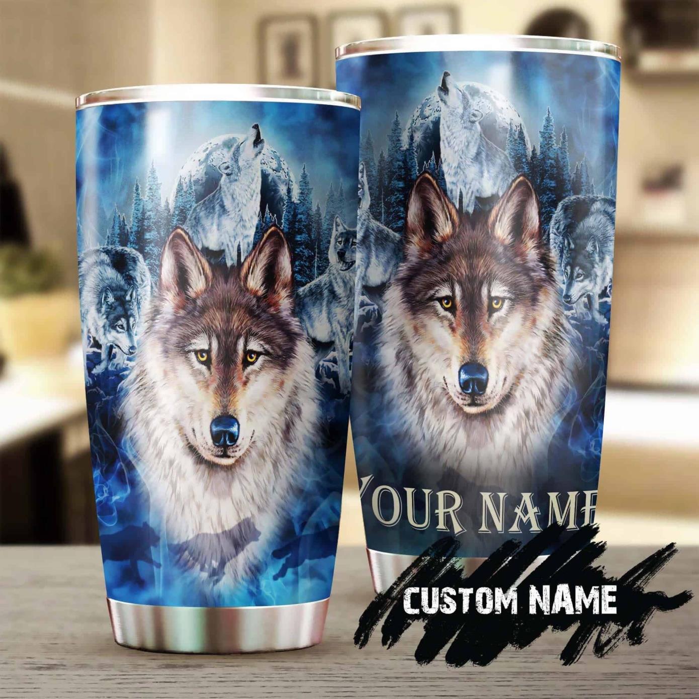 Blue Wolf Art Personalized Wolf Lover Tumbler Product Photo 1