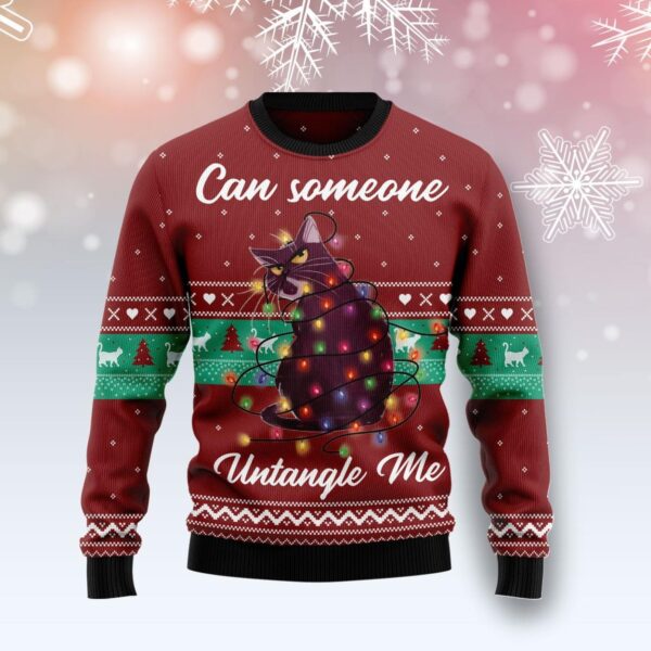 Can Someone Untangle Me Cat Ugly Christmas Sweater Product Photo 1