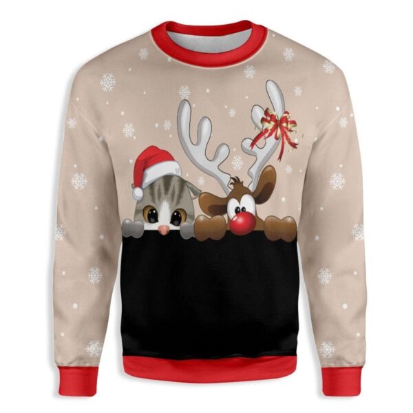 Cat And Reindeer Ugly Christmas Sweater Product Photo 1