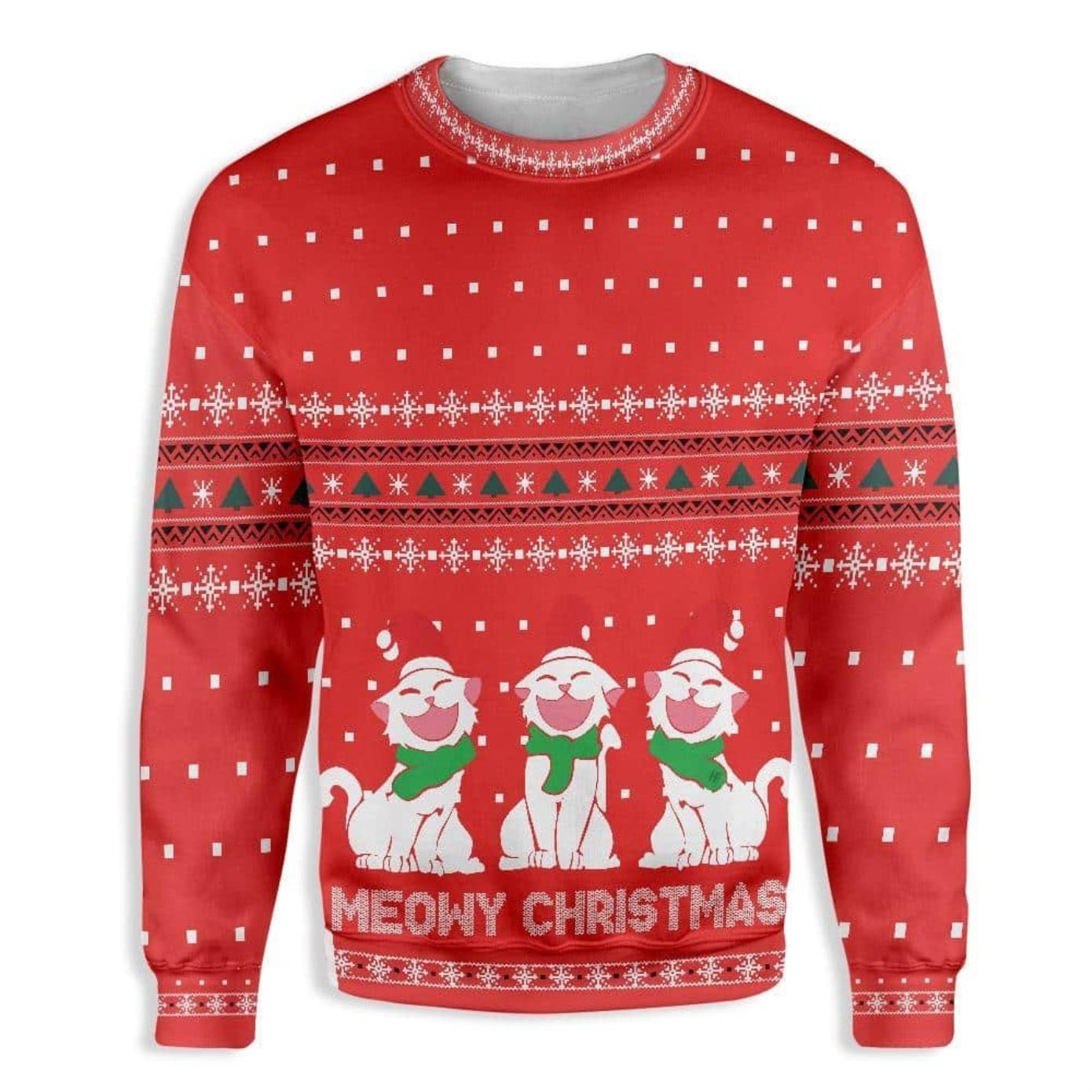 Cat Meowy Christmas Ugly Christmas Sweater Product Photo 1