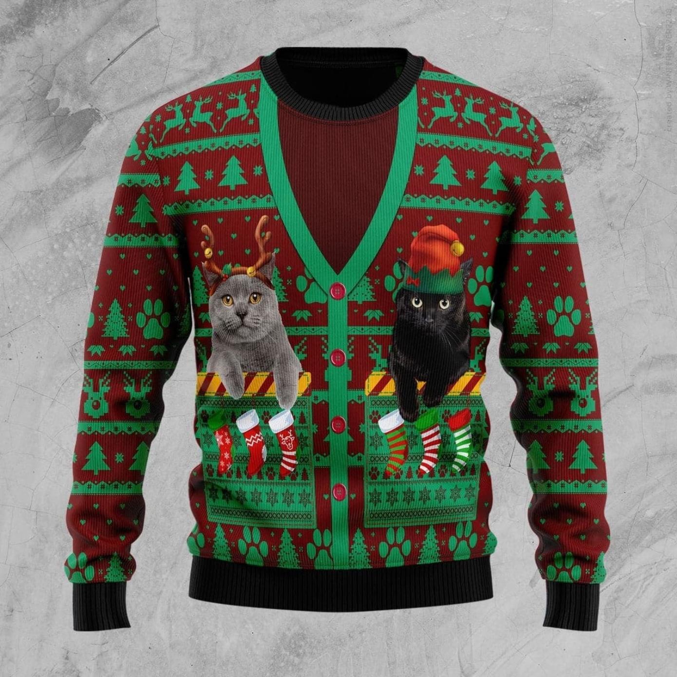 Cat Pocket Xmas Ugly Christmas Sweater Product Photo 1