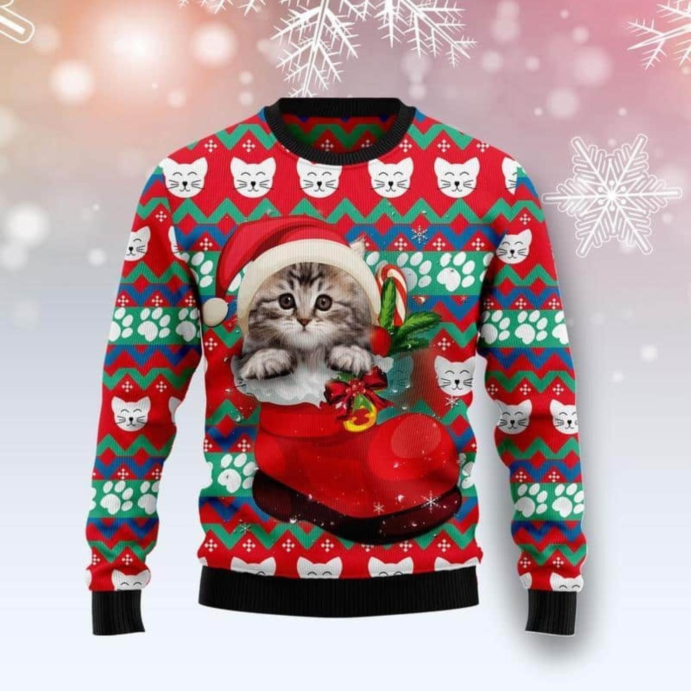 Cat Socks Ugly Christmas Sweater Product Photo 1