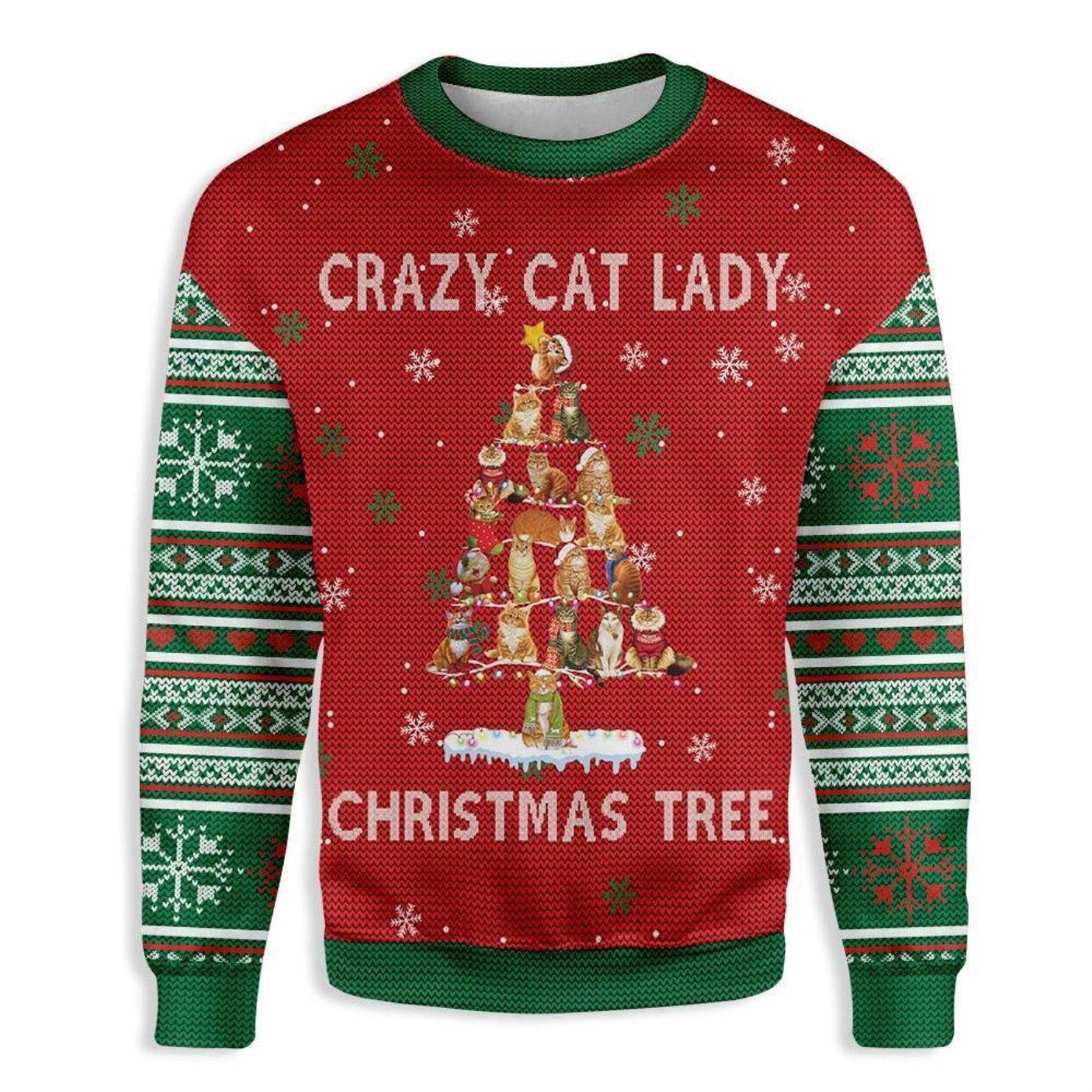 Crazy Cat Lady Christmas Tree Ugly Christmas Sweater Product Photo 1