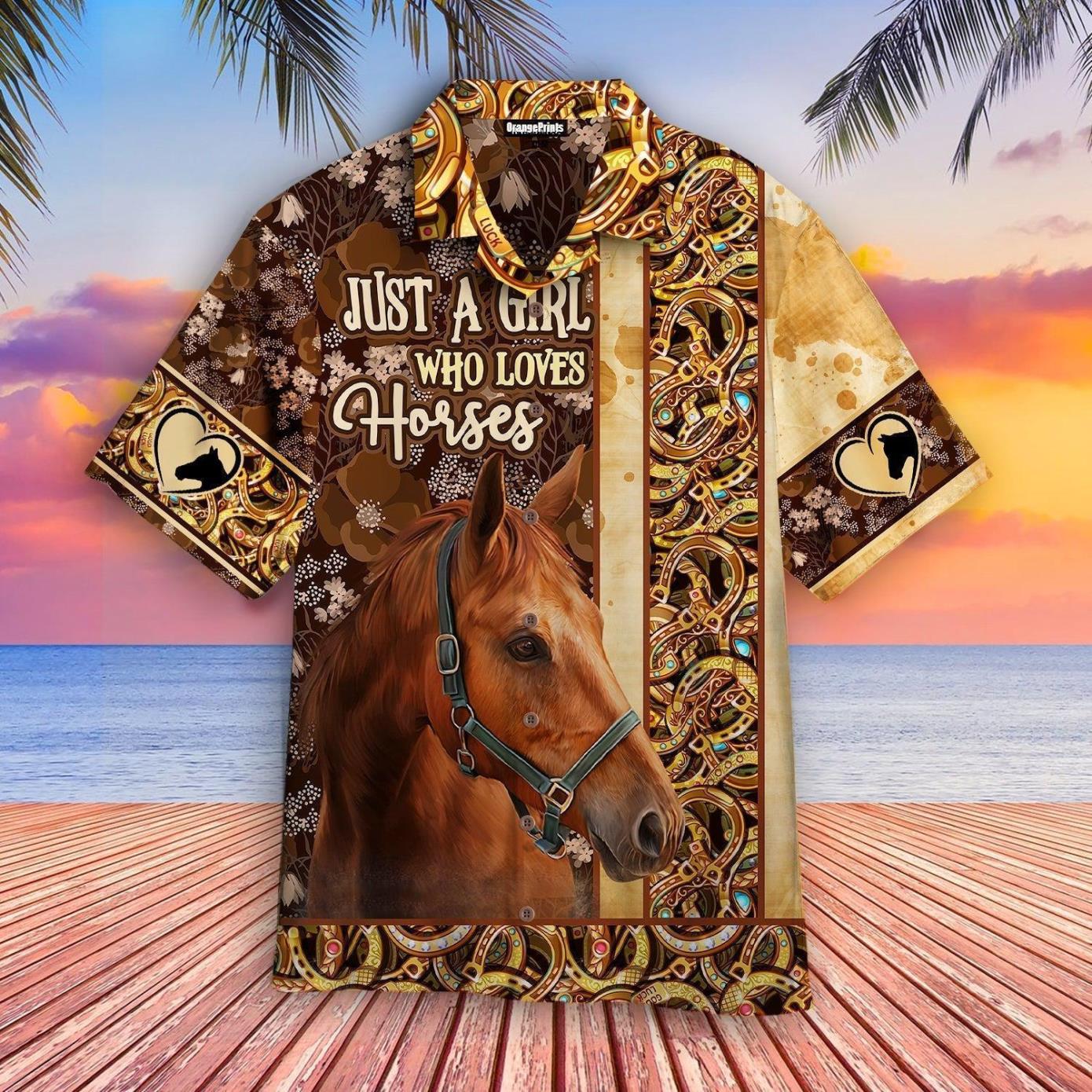 Horse Just A Girl Who Loves Horse Hawaiian Shirt Product Photo 1