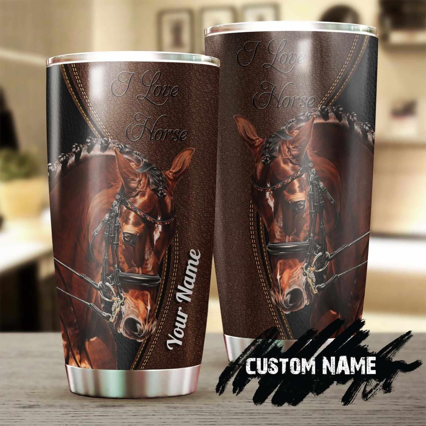 Love Horses Leather Personalized Tumbler Product Photo 1