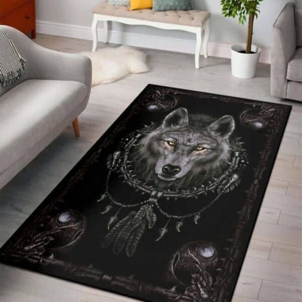 Native Wolf Rectangle Rug Home Decor Product Photo 2