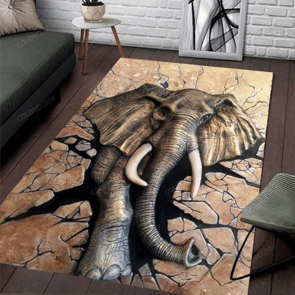 Peeking Elephant Rectangle Rug Home Decor Product Photo 1