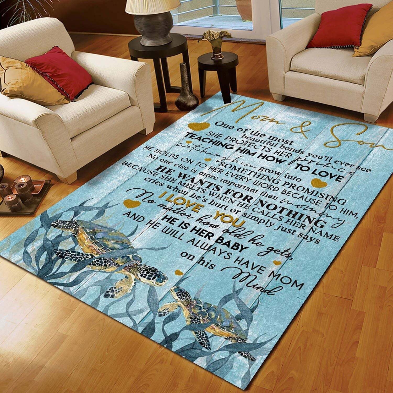 Turtle Mom Son Rectangle Rug Home Decor Product Photo 1